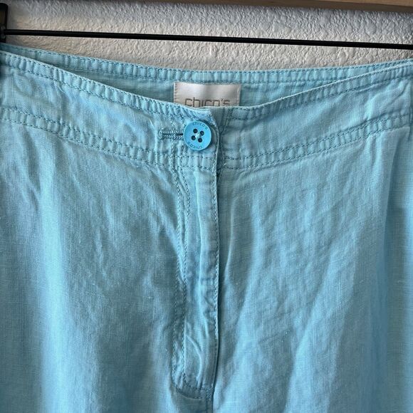 Chicos Women's Pants Size 1.5 Linen Sky Blue Relaxed Lagenlook Wide Leg Beachy - Picture 4 of 16